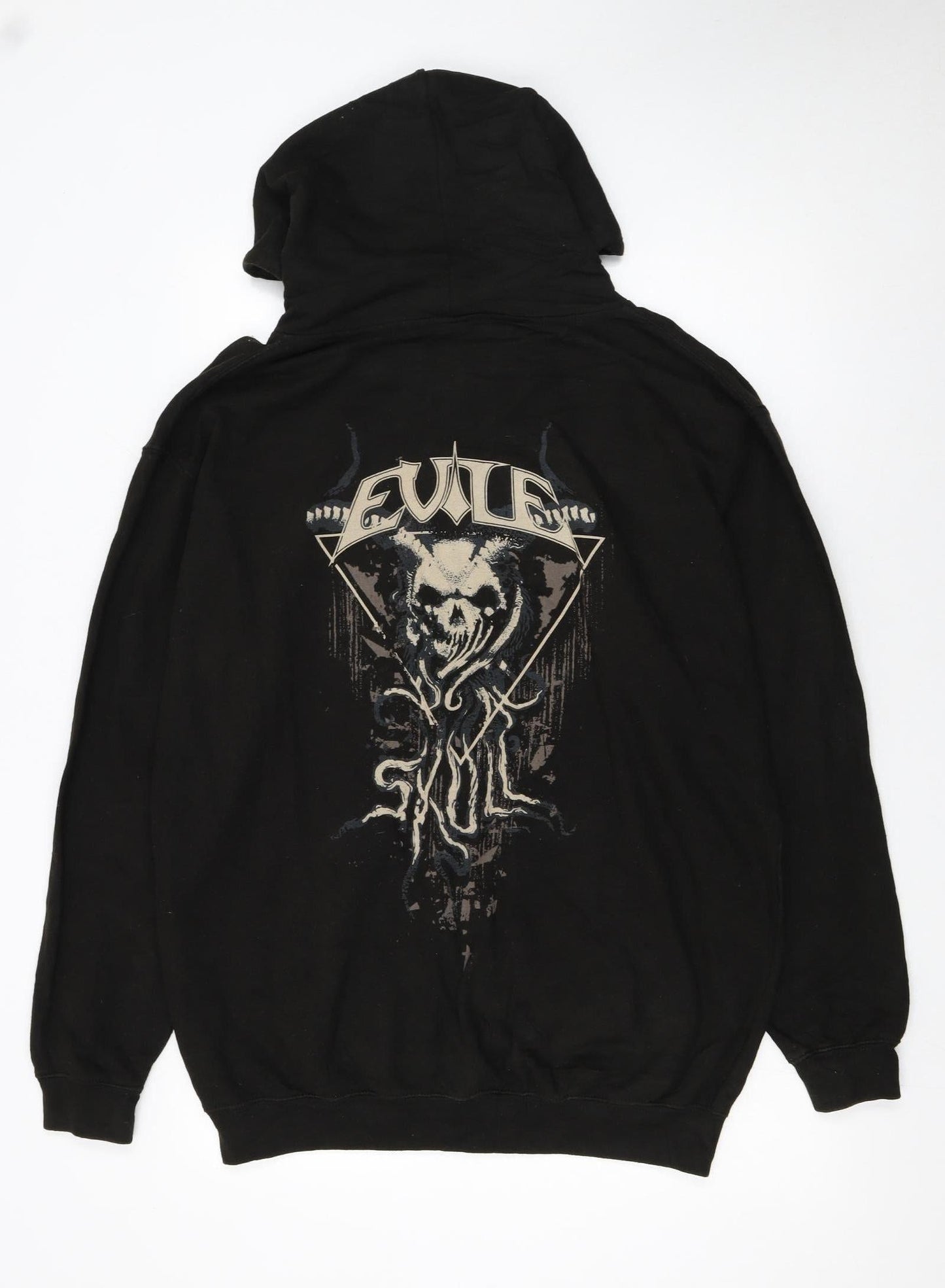 AWDis Mens Black Full Zip Hoodie L Gothic Skull Graphic