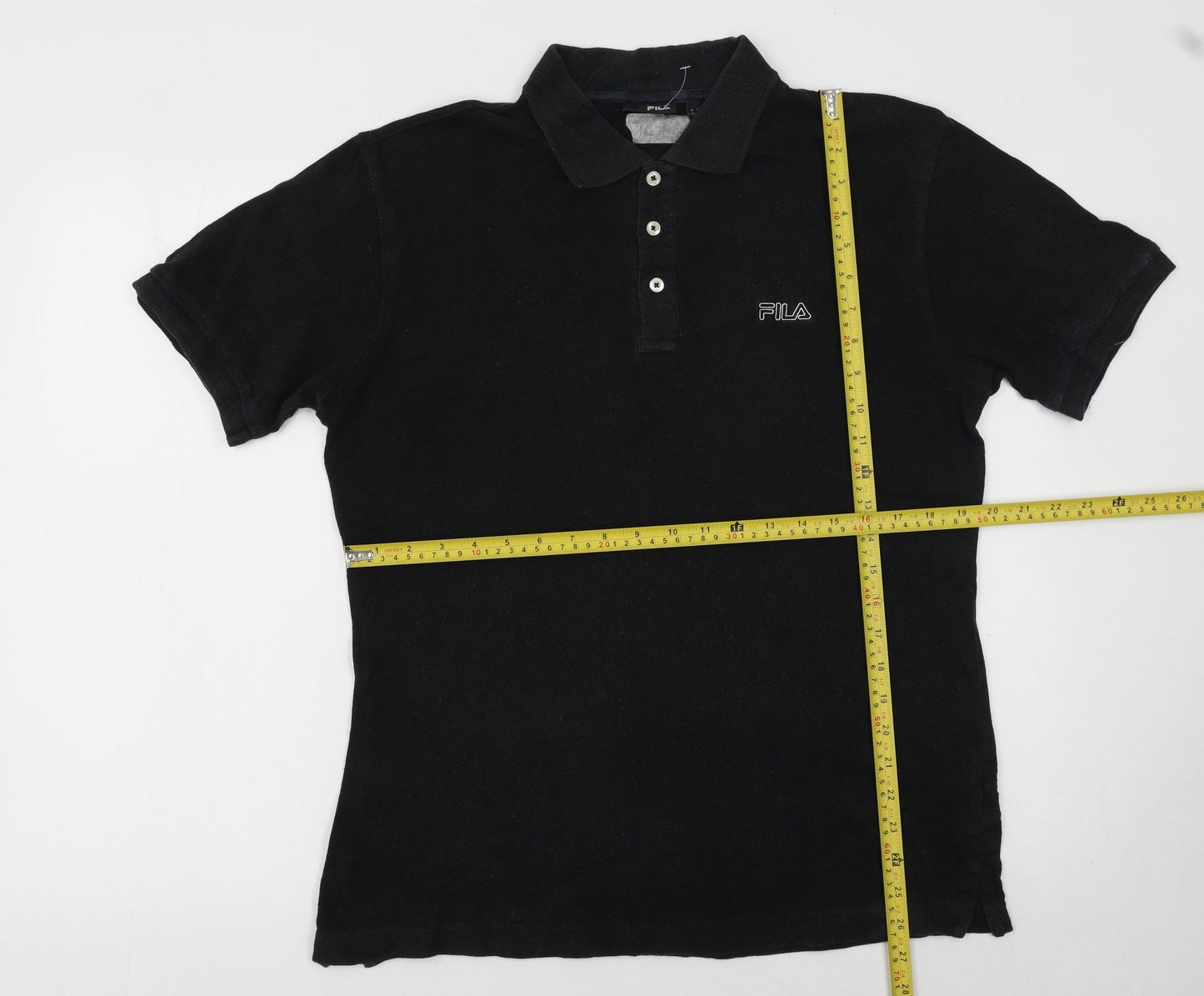 Fila Men’s Black Cotton Polo Shirt Size M Classic Logo Top