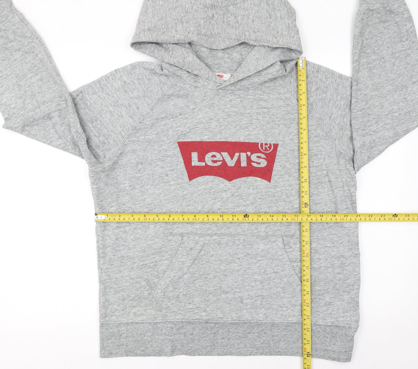 Levi's Men's Grey Pullover Hoodie M Regular Fit Logo Fleece Sweatshirt
