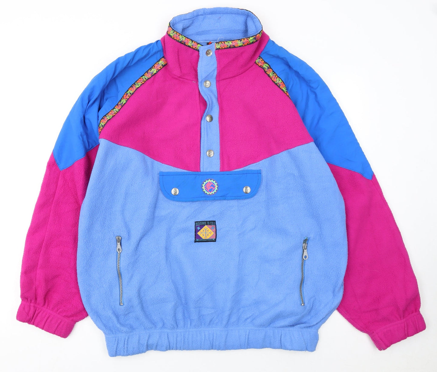 Santos Tenho Womens Blue Pink Fleece Pullover Hoodie XL Colourblock Retro