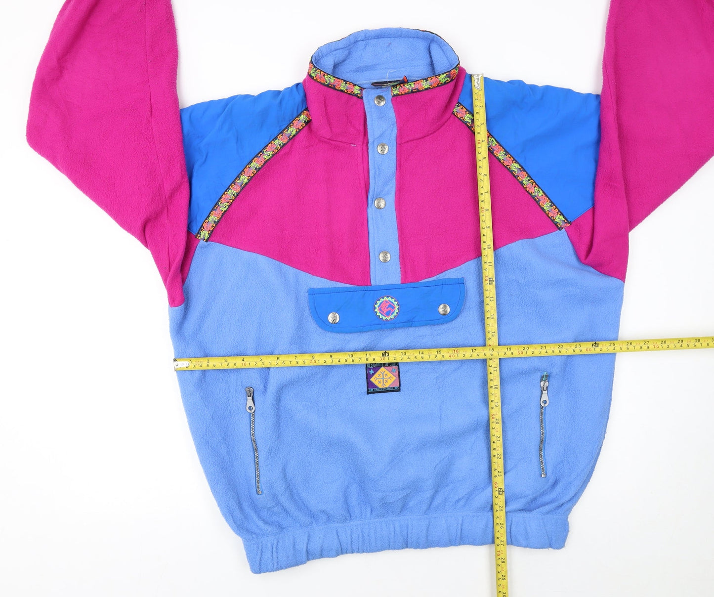 Santos Tenho Womens Blue Pink Fleece Pullover Hoodie XL Colourblock Retro