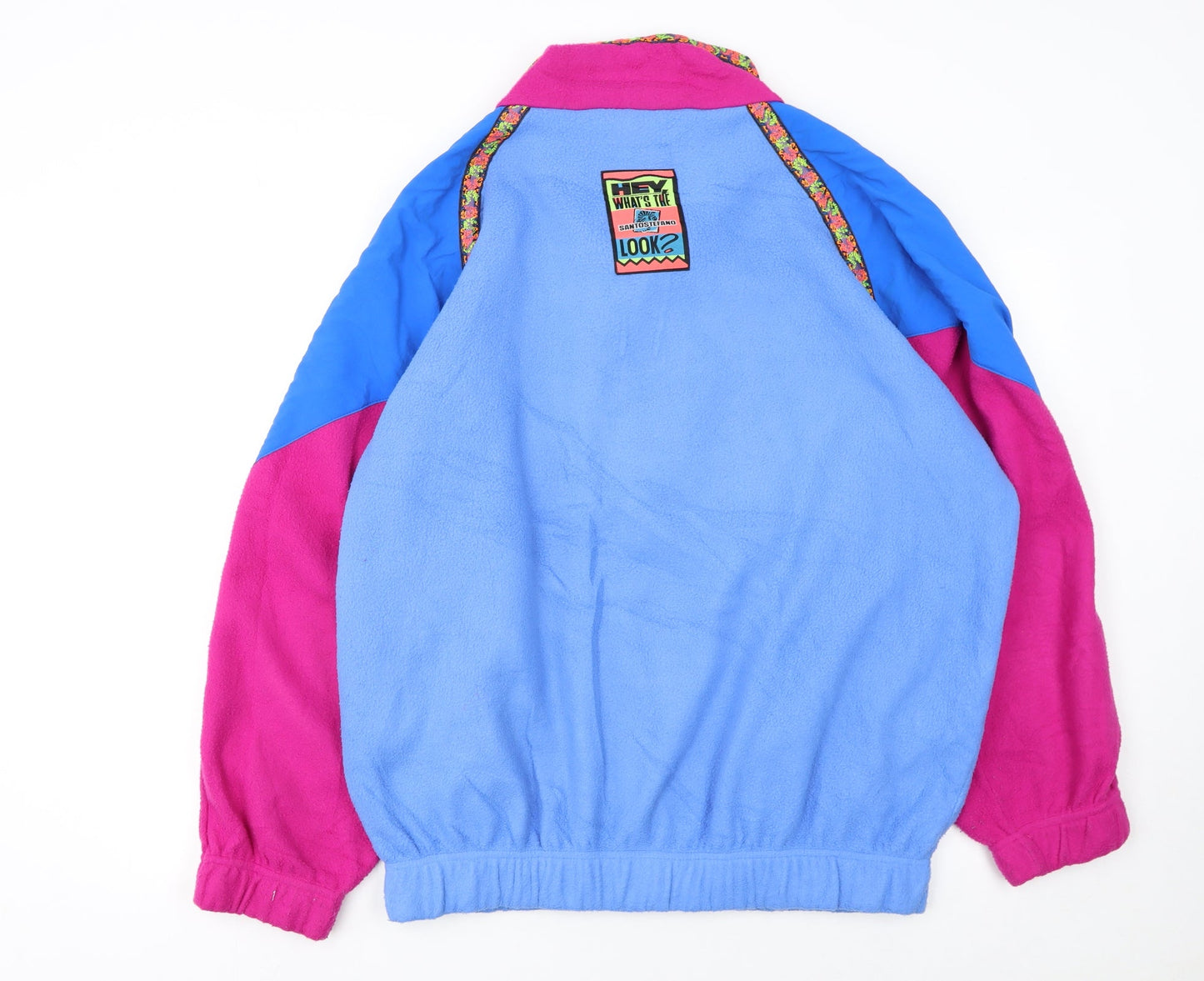Santos Tenho Womens Blue Pink Fleece Pullover Hoodie XL Colourblock Retro