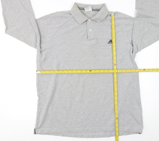 Adidas Men's Grey Long Sleeve Polo Shirt XL Cotton Blend