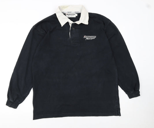 Bridgestone Motorsport Black Long Sleeve Polo Shirt Men's L Vintage Racing Logo