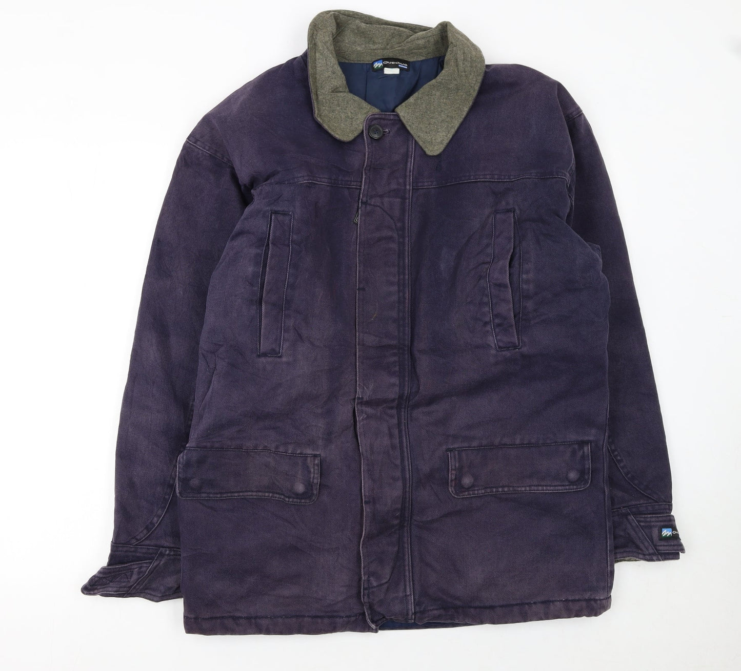 Quechua Men Purple Cotton Parka Coat M Outdoor Lined Zip Jacket