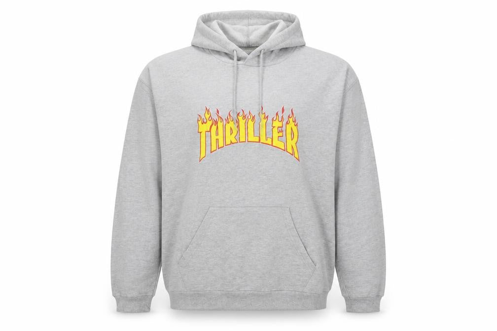 B&C Collection Men’s Grey 2XL Pullover Hoodie with Retro Thriller Print