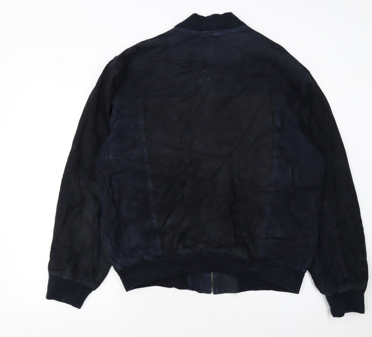 Giorgio Men's Blue Leather Bomber Jacket Size 44 Zip Up