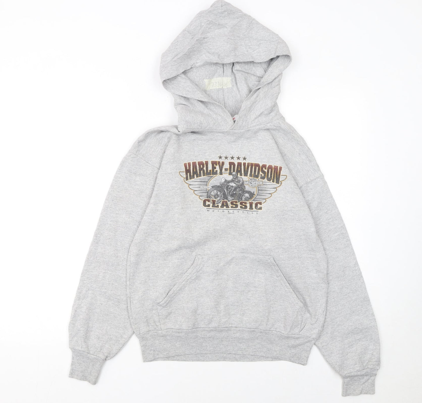 Harley-Davidson Boys Grey Hoodie L 14-16 Classic Pullover Motorcycle Print