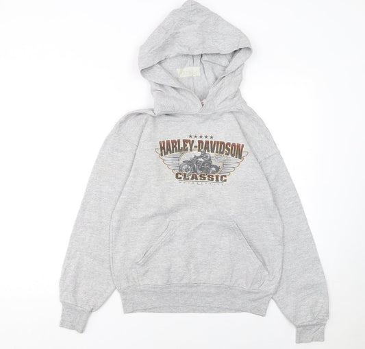 Harley-Davidson Boys Grey Hoodie L 14-16 Classic Pullover Motorcycle Print
