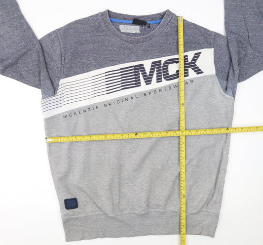 McKenzie Men’s Grey XL Pullover Sweatshirt Sports Logo Crew Neck