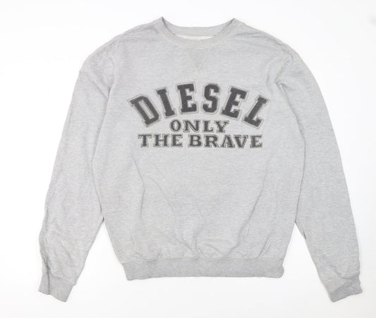 Diesel Men's Grey Crew Neck Logo Pullover Sweatshirt Size M