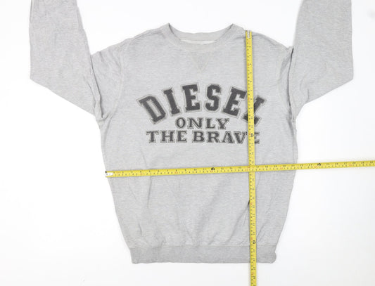 Diesel Men's Grey Crew Neck Logo Pullover Sweatshirt Size M