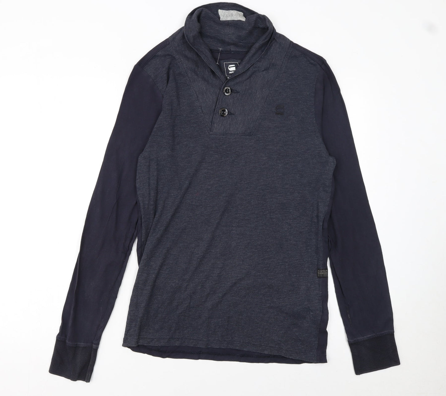 G-Star RAW Men's Blue Long Sleeve Henley Cotton T-Shirt Size M