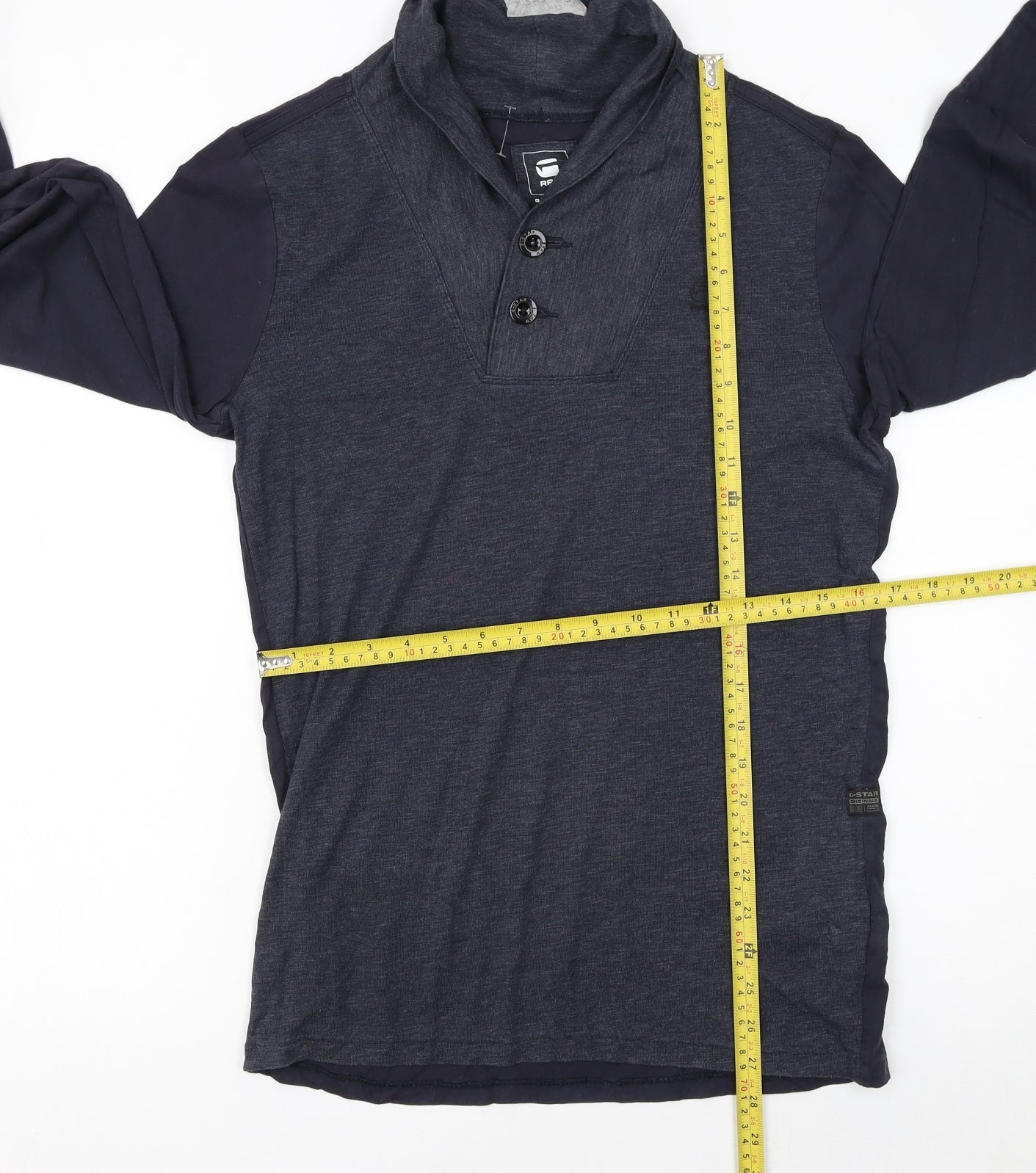 G-Star RAW Men's Blue Long Sleeve Henley Cotton T-Shirt Size M
