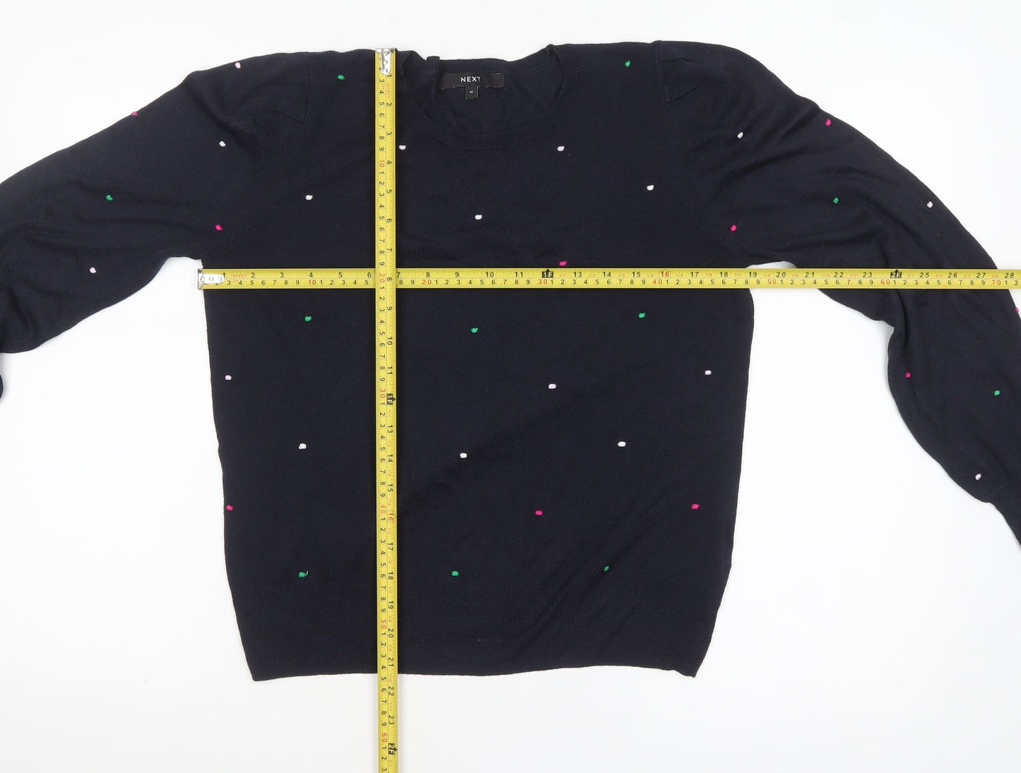 NEXT Women Blue Polka Dot Wool Blend Crew Neck Jumper M