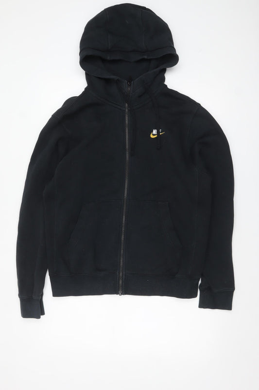 Nike Men's Black Full Zip Hoodie S Fleece Cotton Logo Sweatshirt