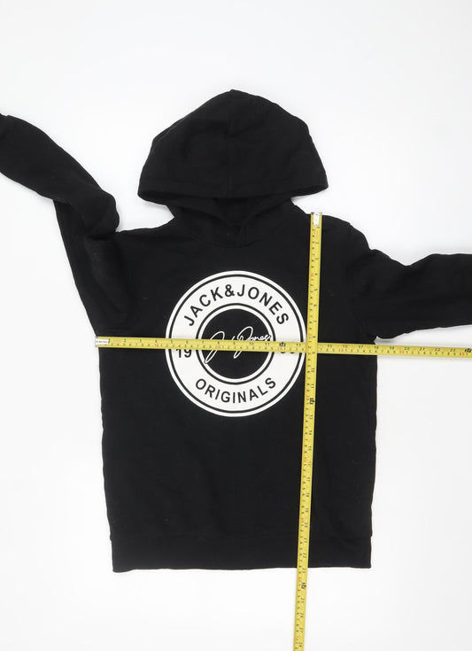 Jack & Jones Boys Black Pullover Hoodie 14 Years Cotton Blend Logo Print