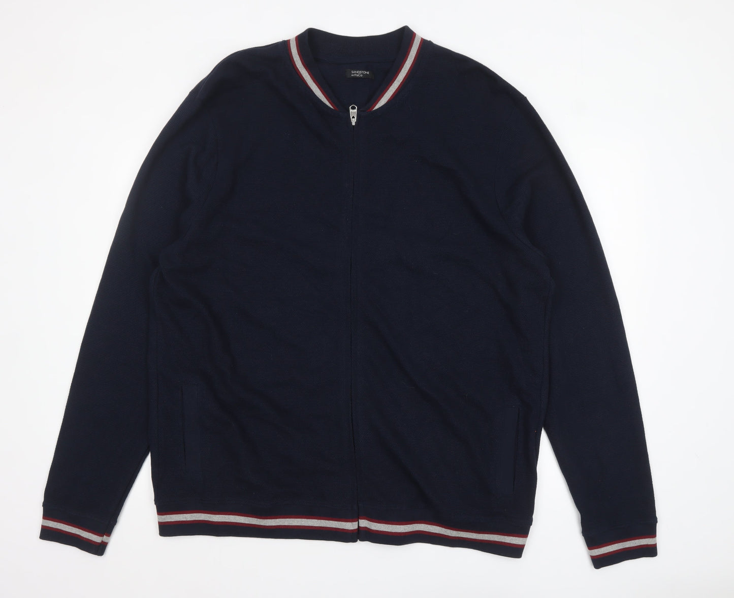 M&Co Men’s Blue 2XL Full Zip Cotton Knit Casual Jacket