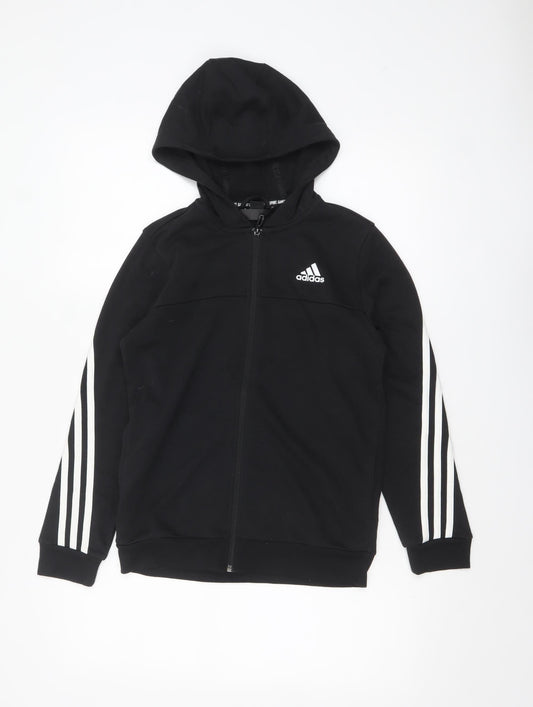 Adidas Boys Black Full Zip Hoodie 11-12 Years Hooded Sweatshirt