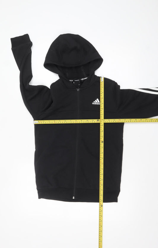 Adidas Boys Black Full Zip Hoodie 11-12 Years Hooded Sweatshirt
