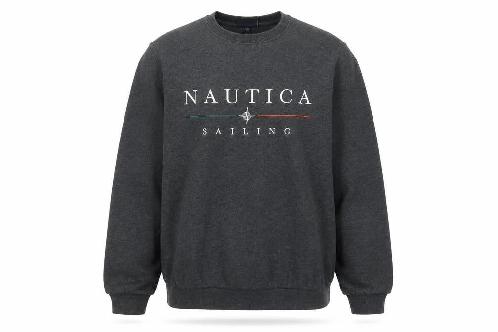 Nautica Men’s Grey Logo Sailing Sweatshirt L Pullover Crew Neck