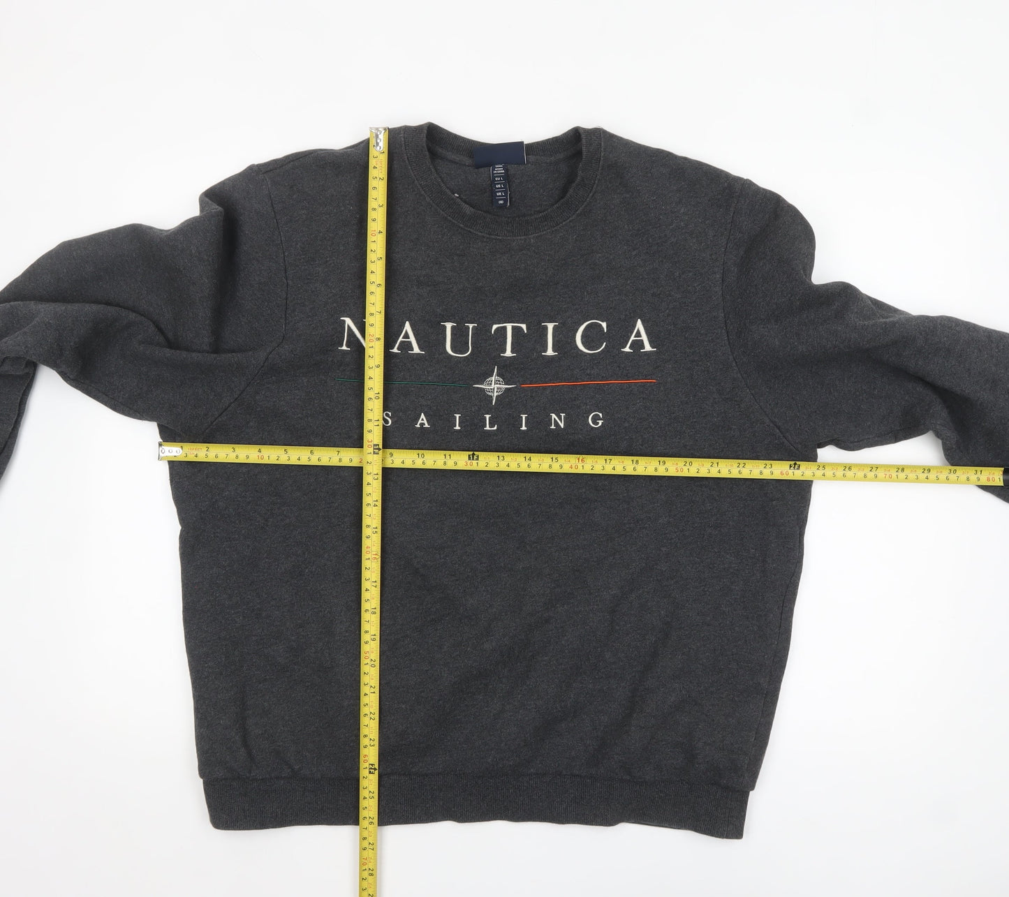 Nautica Men’s Grey Logo Sailing Sweatshirt L Pullover Crew Neck