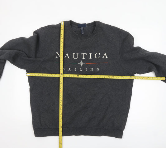 Nautica Men’s Grey Logo Sailing Sweatshirt L Pullover Crew Neck