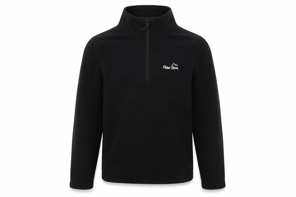 Front view of Peter Storm boys’ black 7-8 years fleece 1/4 zip sweatshirt pullover