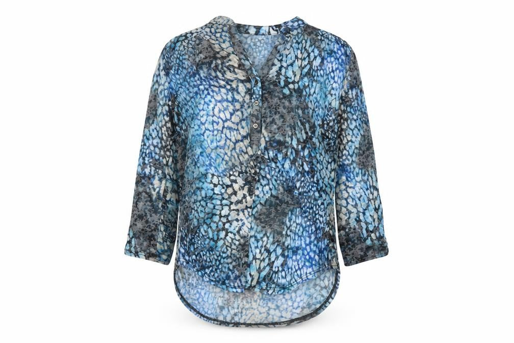 Wallis Womens Blue Animal Print Sheer Tunic Blouse Size S
