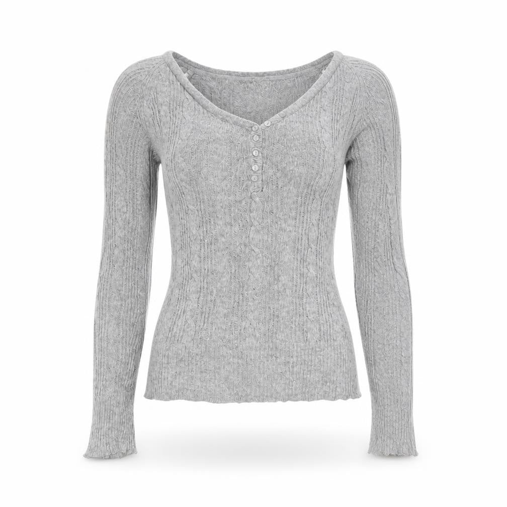 SoulCal Women’s Grey Cable-Knit V-Neck Henley Jumper Size 10
