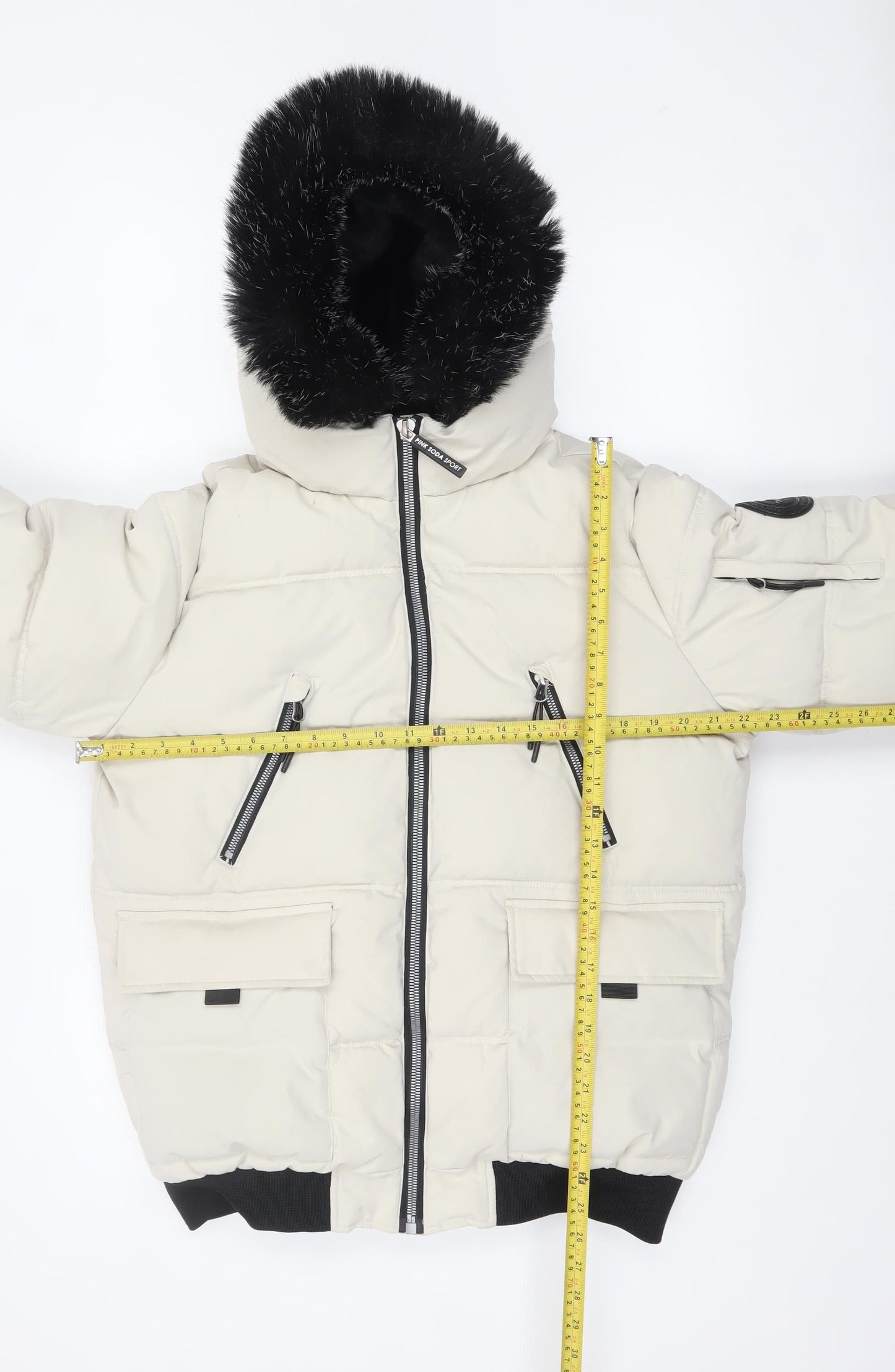 Pink Soda Sport Women’s Ivory Puffer Jacket Size 12 Hooded Winter Coat