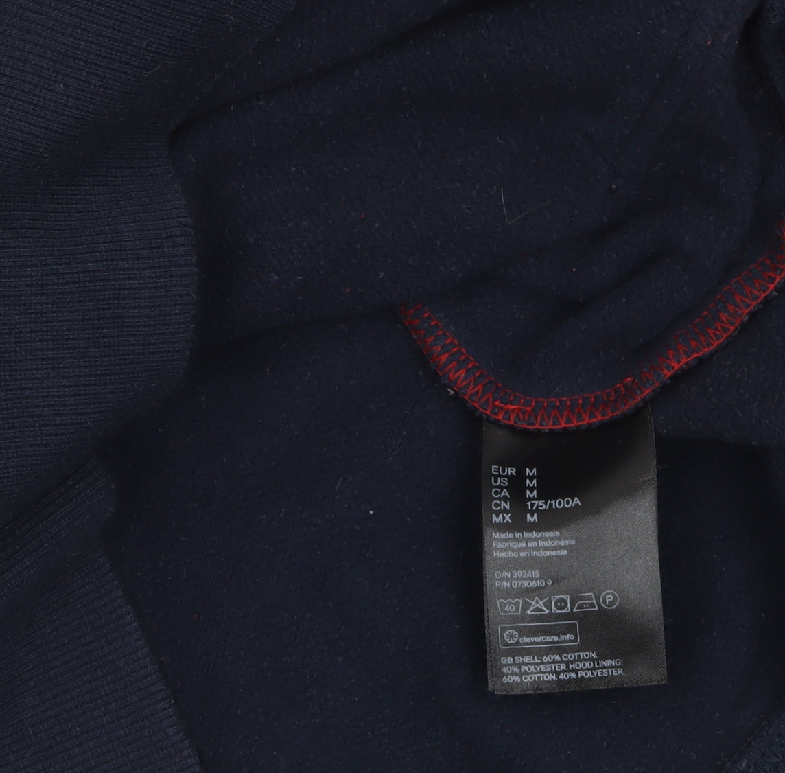 H&M Men's Red and Navy Pullover Hoodie Medium Fleece Cotton Blend
