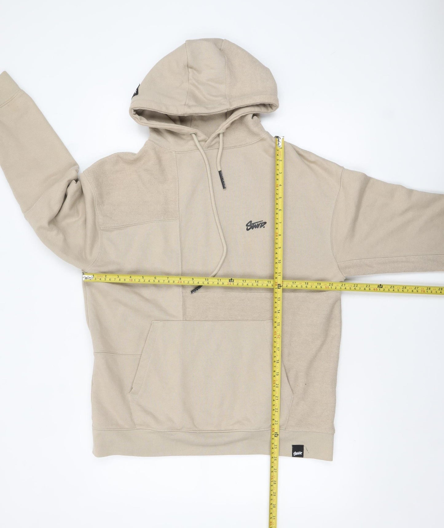 Pull & Bear Men's Beige Pullover Hoodie M Logo Front Casual Style