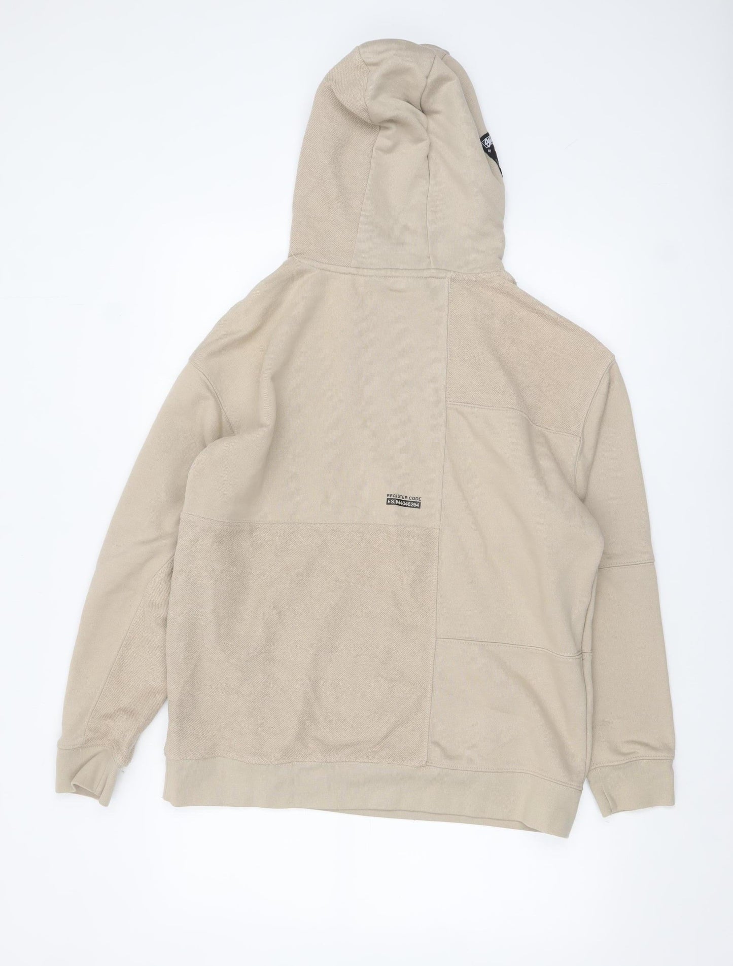 Pull & Bear Men's Beige Pullover Hoodie M Logo Front Casual Style