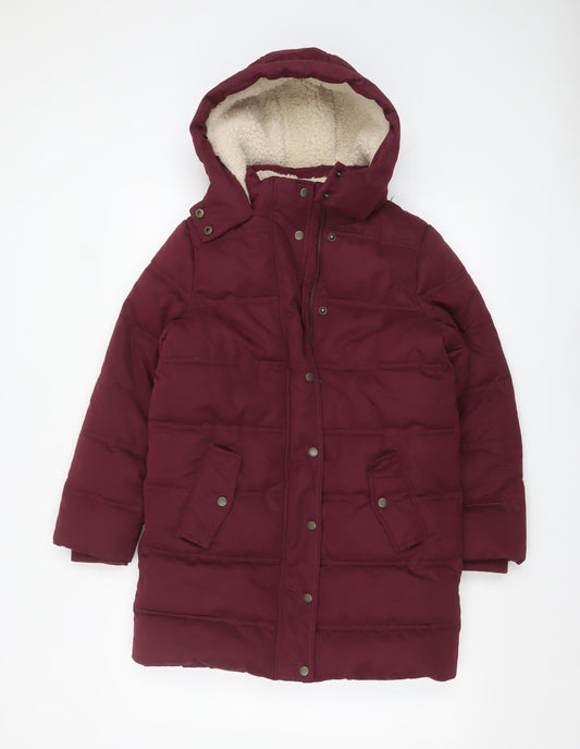 FatFace Girls Red Hooded Puffer Coat 10-11 Years Lined Winter Jacket