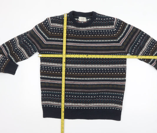 George Men's Blue Fair Isle Crew Neck Knit Jumper Medium