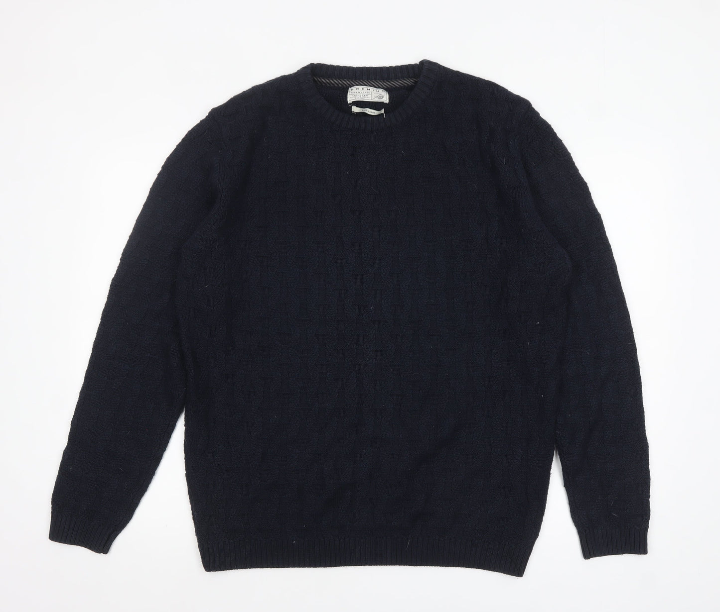 Jack & Jones Men's Blue Cotton Cable Knit Jumper Size L
