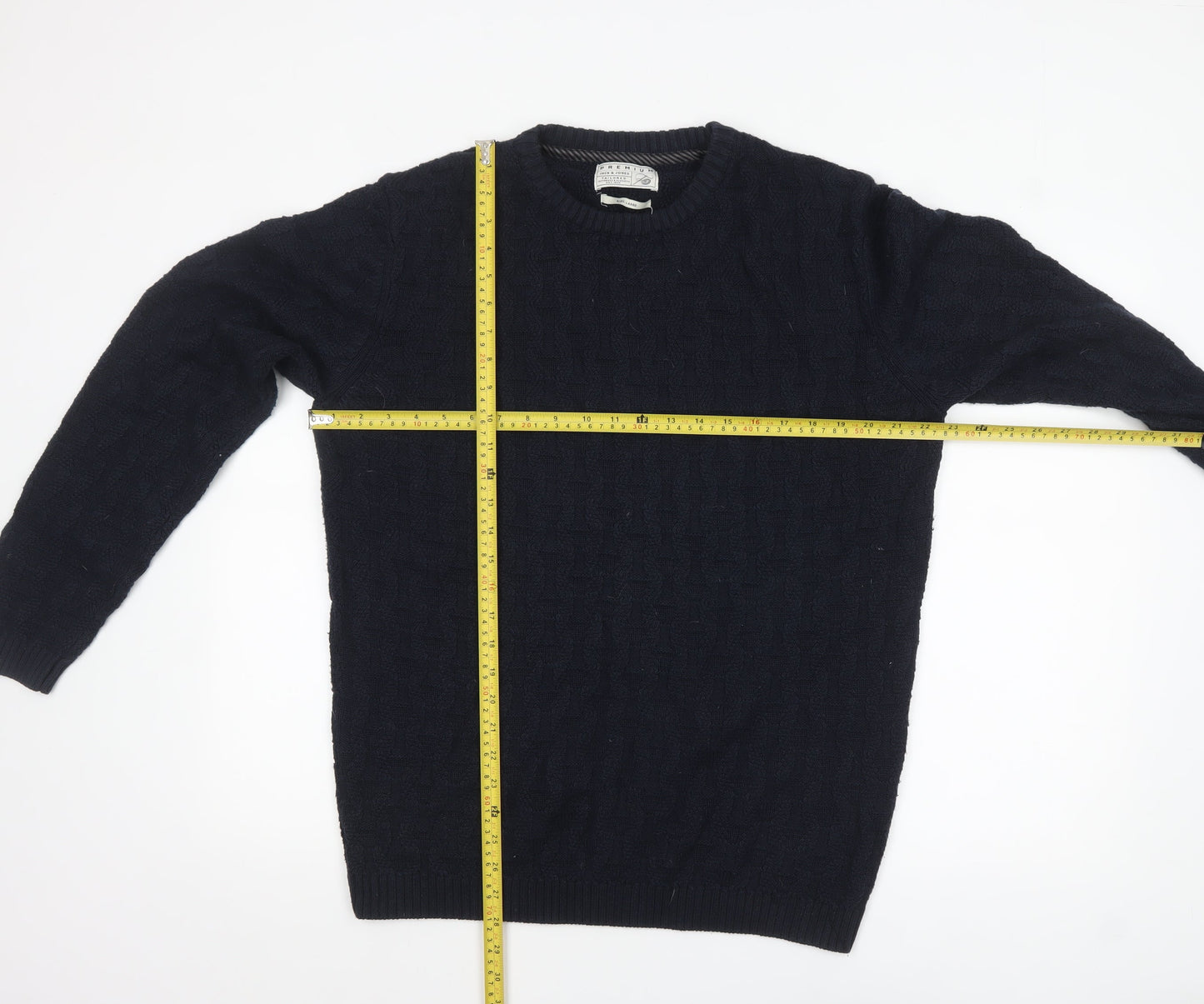 Jack & Jones Men's Blue Cotton Cable Knit Jumper Size L