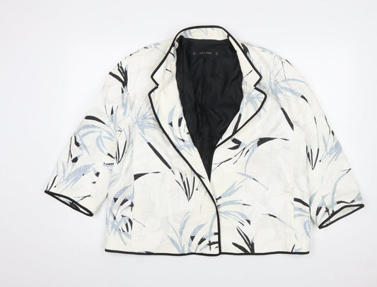 Zara Basic Women’s Ivory Blue Floral Cropped Blazer Size L