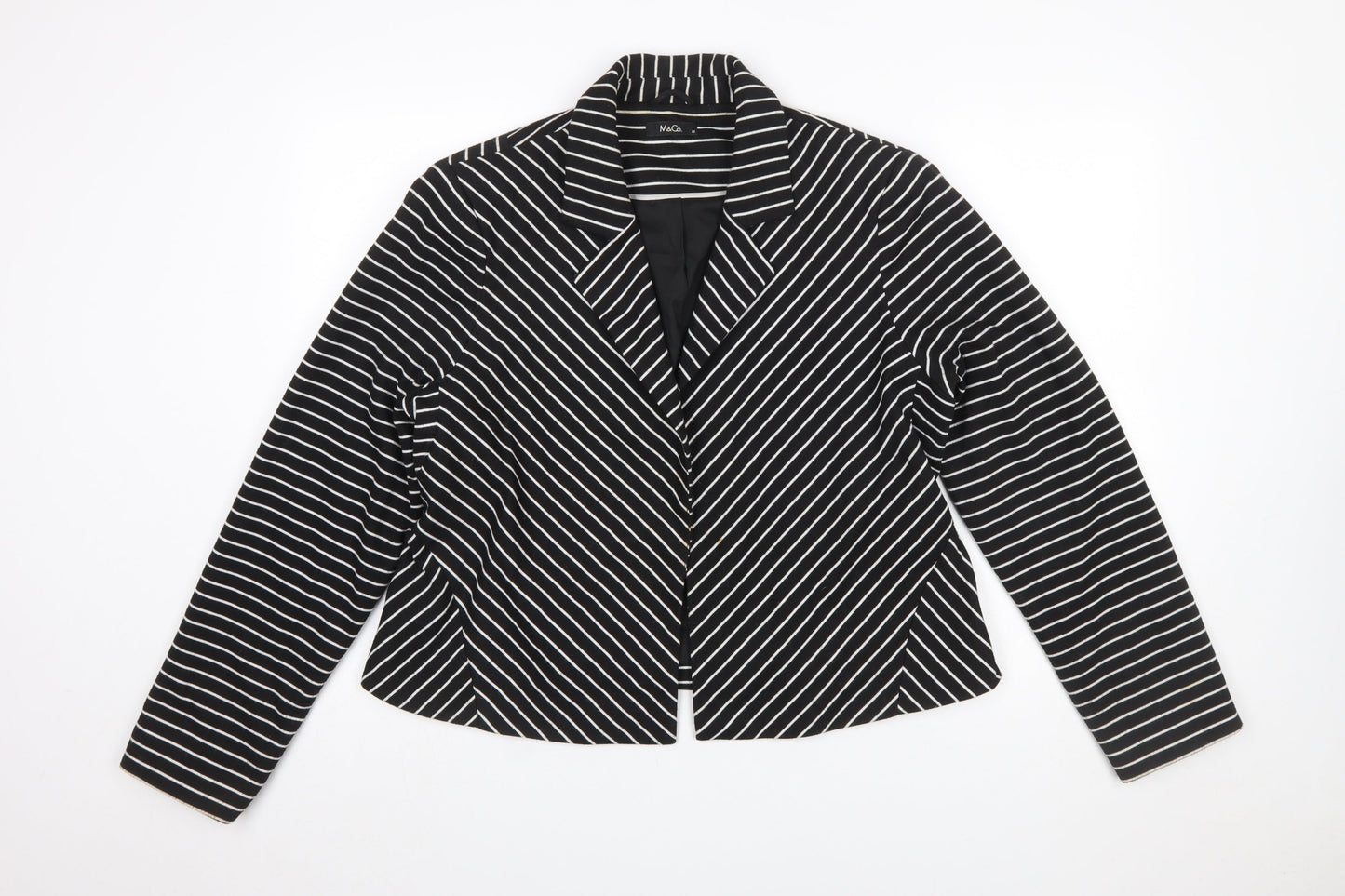 M&Co Women Black/Ivory Striped Single-Breasted Blazer Size 20