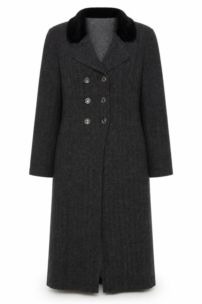 Farouche Women’s Grey Long Overcoat UK 14 Polyester Blend Classic Style