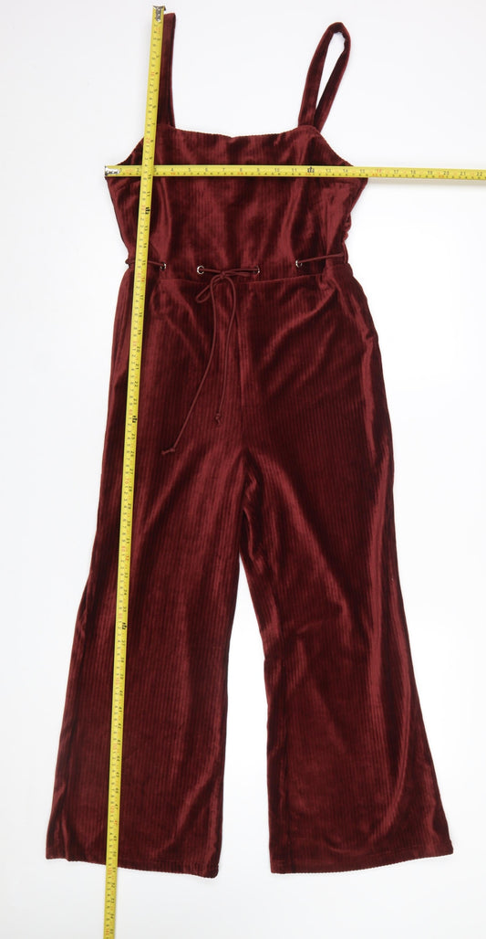 Emory Park Womens Burgundy Velvet Jumpsuit Size M Wide-Leg Strappy