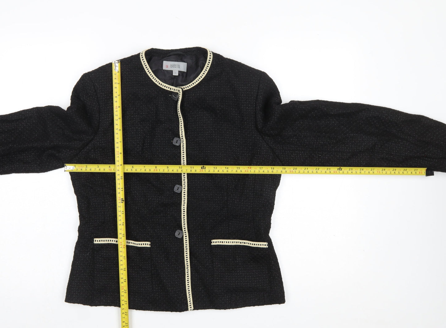 Marks and Spencer Women Black Size 12 Woven Lined Single Breasted Blazer