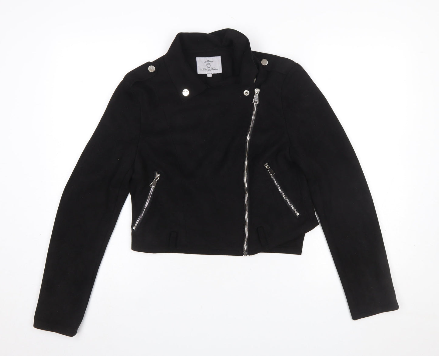 Lucy Wang Women's Black Suede Cropped Biker Jacket L