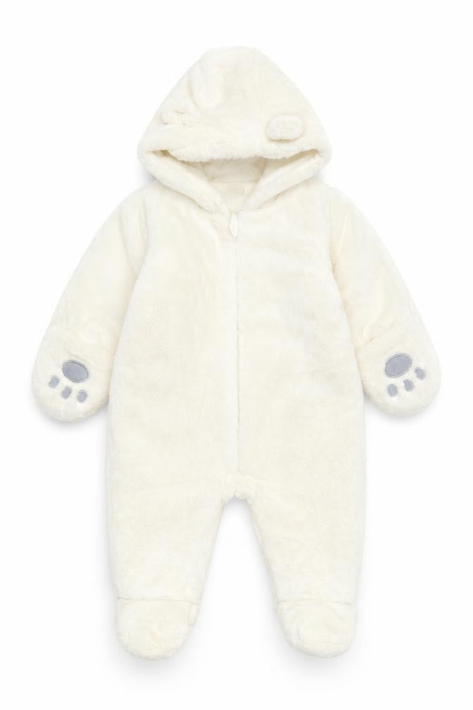 mamas & papas Unisex Ivory 6-9 Months Hooded Snowsuit with Padded Lining