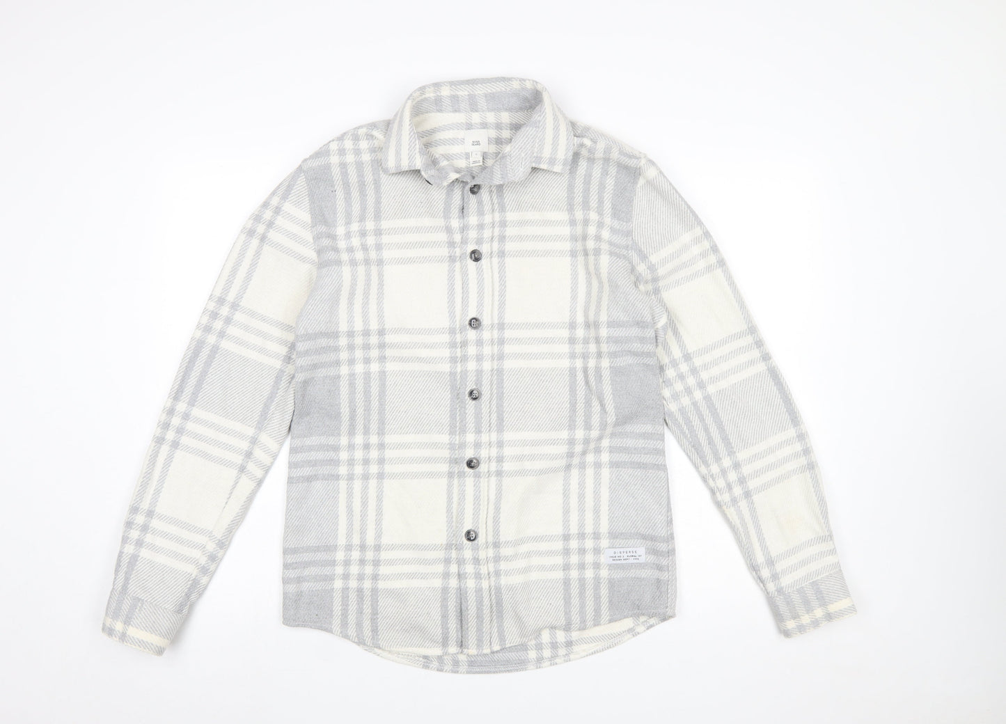 River Island Men’s Grey Plaid Flannel Button-Up Shirt Size S