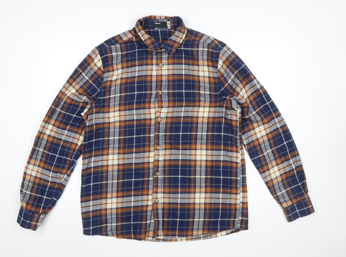 ASOS DESIGN Men's Blue Check Flannel Button-Up Shirt M Regular Fit