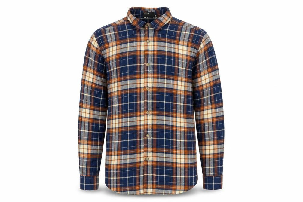 Front view of ASOS DESIGN Men's Blue Check Flannel Button-Up Shirt M Regular Fit
