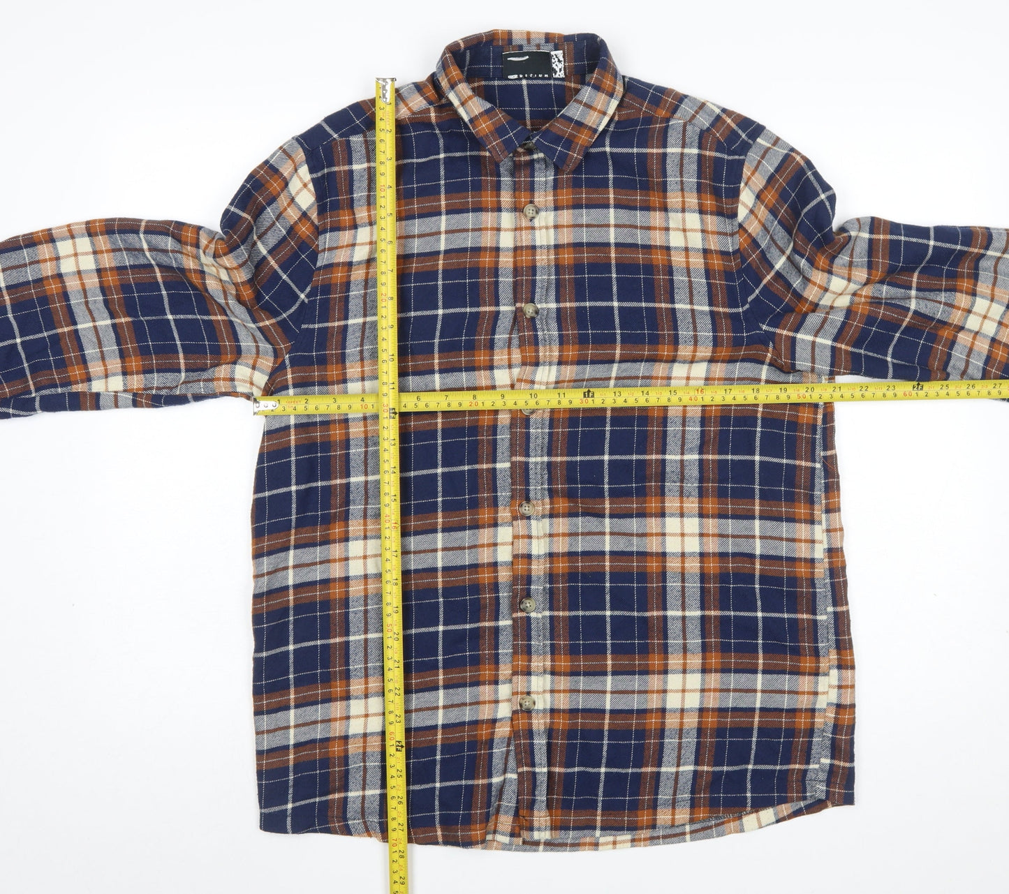 ASOS DESIGN Men's Blue Check Flannel Button-Up Shirt M Regular Fit