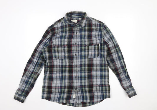 Jack Wills Men's Blue Green Plaid Cotton Button-Up Shirt Size S
